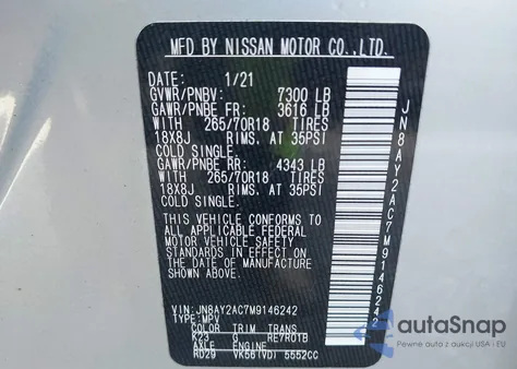 2021 Nissan Armada Sv 2Wd from USA, damaged, VIN JN8AY2AC7M9146242